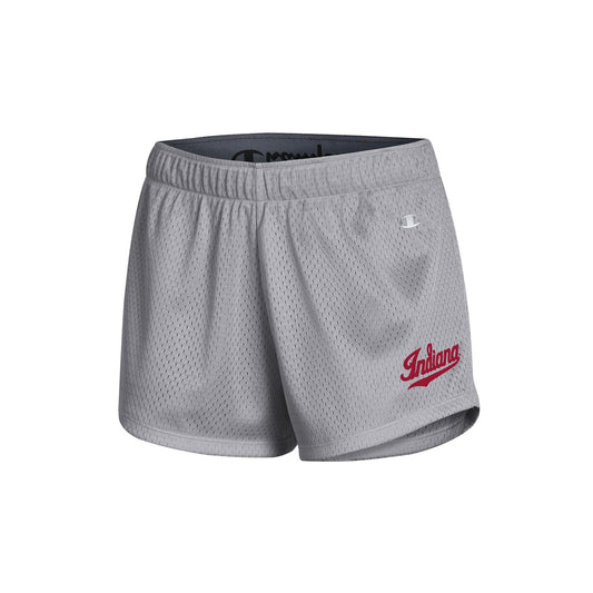 Ladies Indiana Hoosiers Oxford Mesh Shorts in Grey - Front View