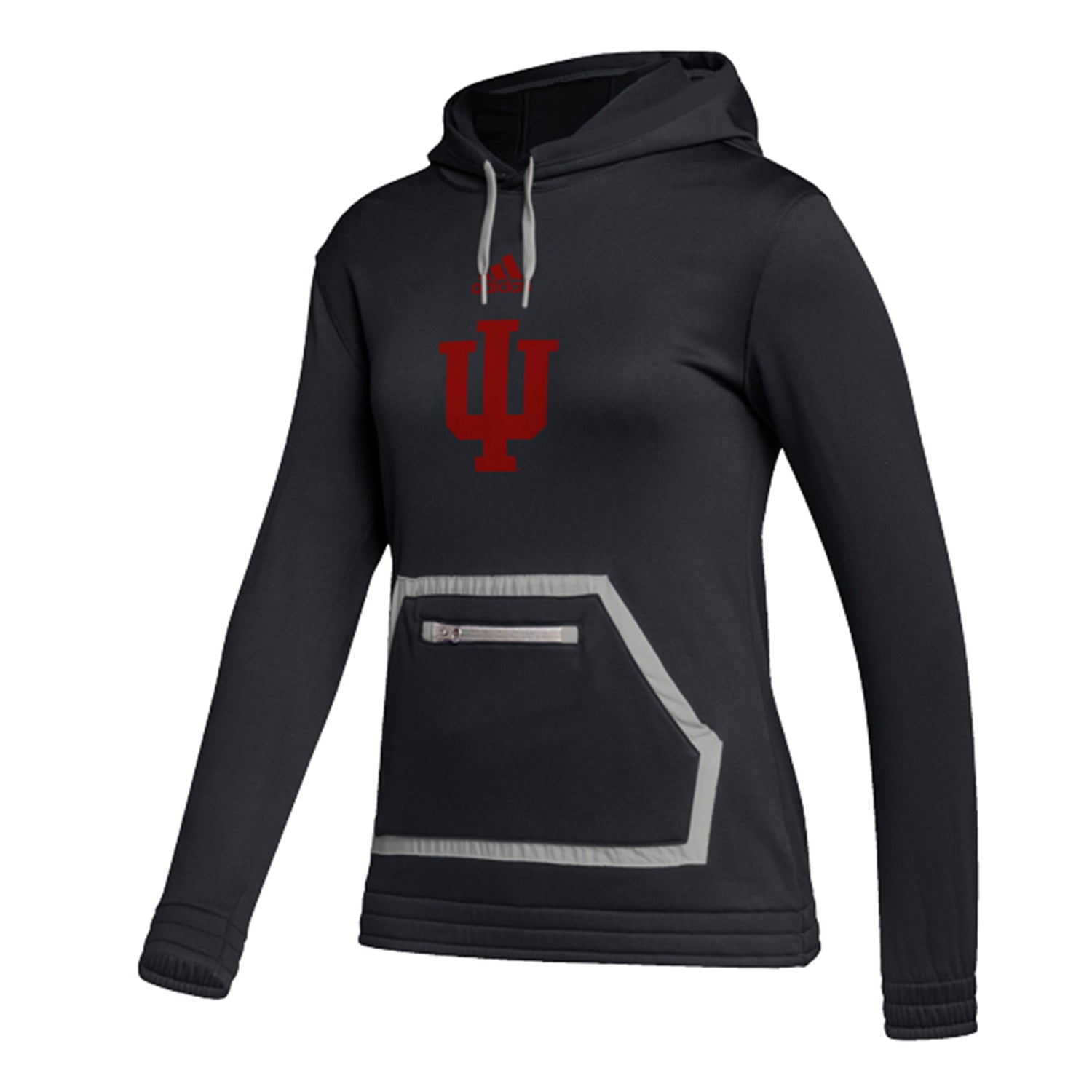 Ladies Indiana Hoosiers Adidas Team Issue Primary Hood in Black - Front View