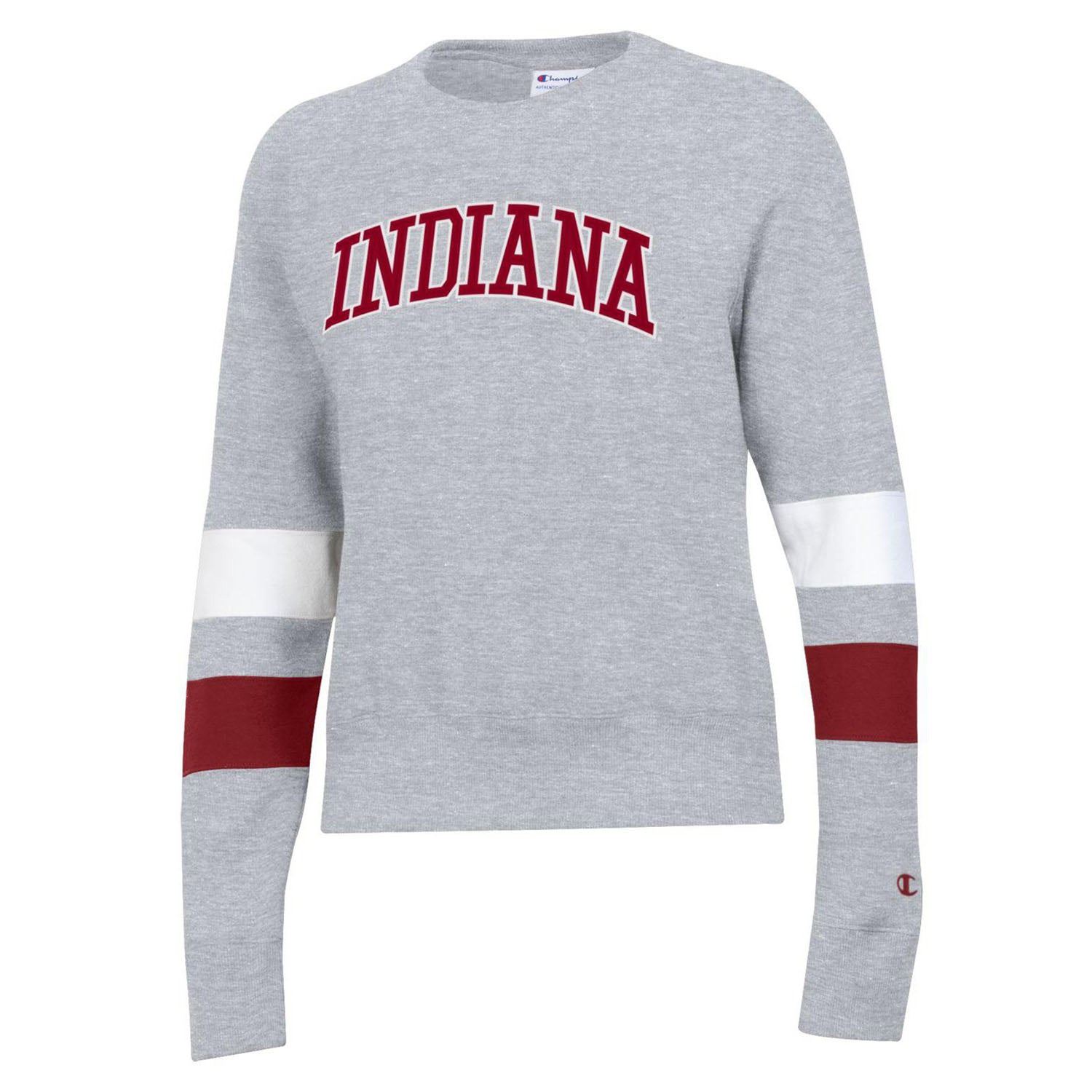 Ladies Indiana Hoosiers Super Fan Colorblock Crew in Grey - Front View