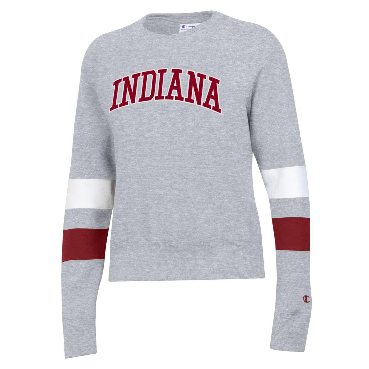 Ladies Indiana Hoosiers Super Fan Colorblock Crew in Grey - Front View