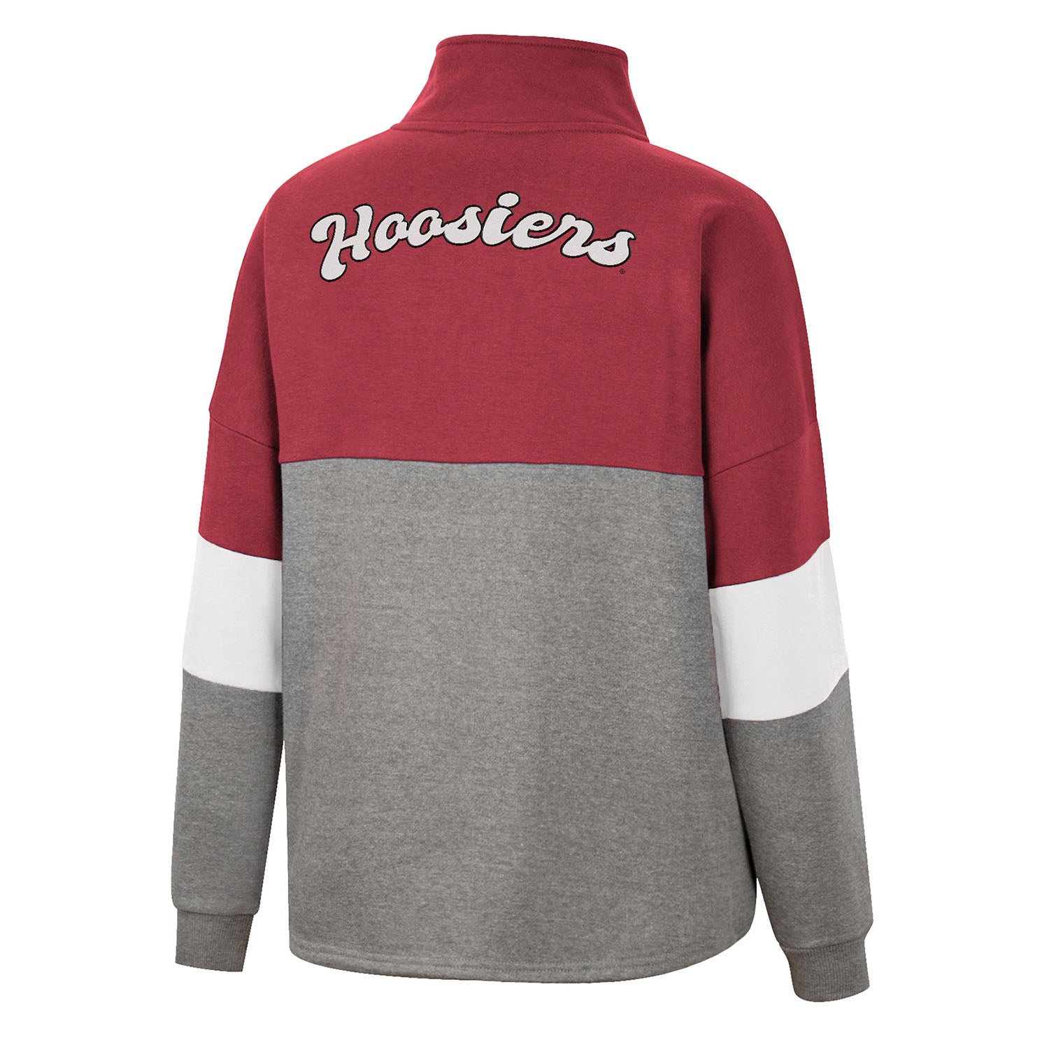 Ladies Indiana Hoosiers Magazine Oversized Sweatshirt in Crimson, White, and Grey - Back View