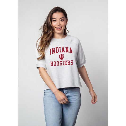 Ladies Indiana Hoosiers Throwback Logo Short Sleeve Crew in Grey - Front View