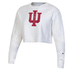 Ladies Indiana Hoosiers Distressed Reverse Weave Cropped Crew in White - Front View