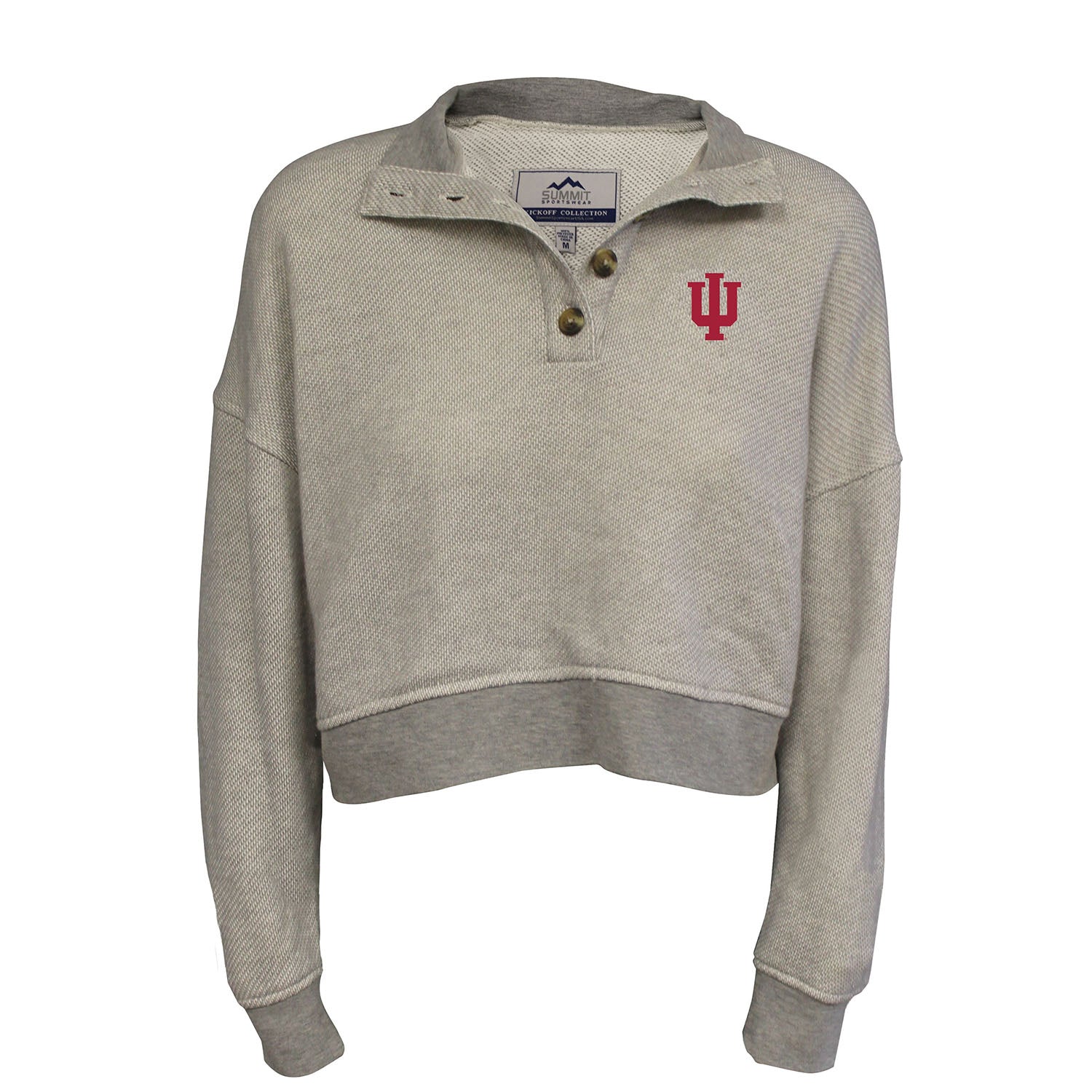 Ladies Indiana Hoosiers Coastal Terry 1/4 Button Up in Grey - Front View