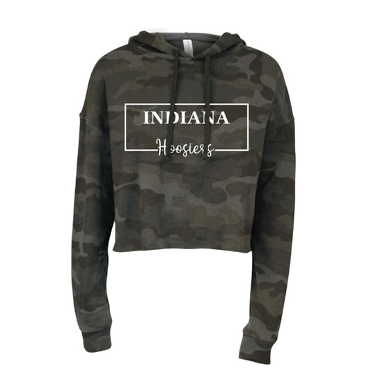 Ladies Indiana Hoosiers Abby Sueded Raw Edge Crop Camo Hood - Front View
