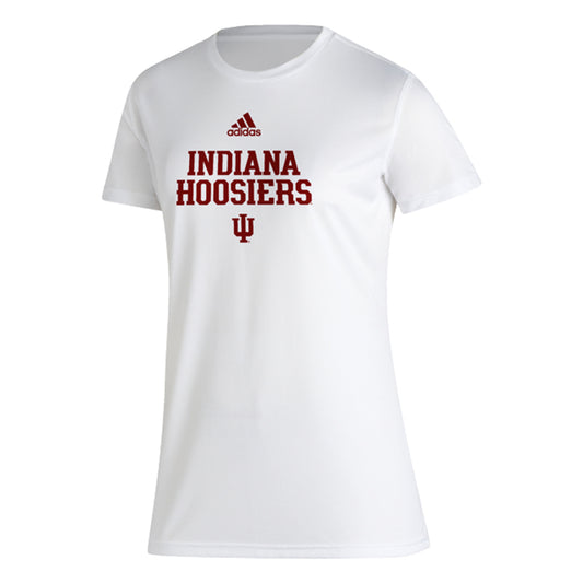 Ladies Indiana Hoosiers Adidas Creator Stacked T-Shirt in White - Front View