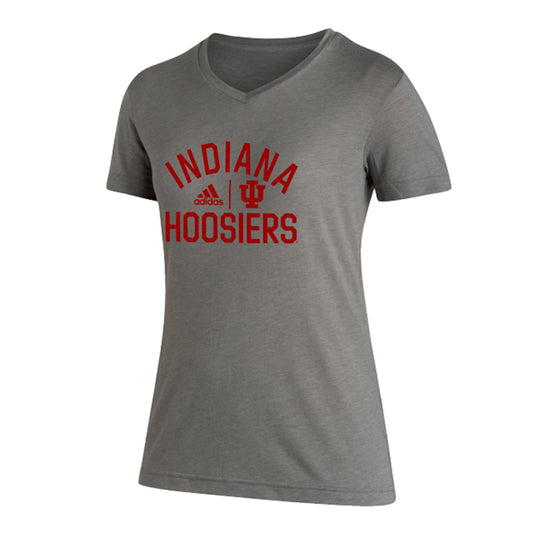 Ladies Indiana Hoosiers Adidas Blend Arched T-Shirt in Grey - Front View