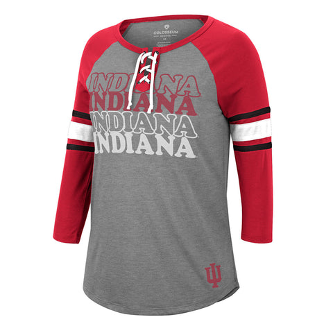 Ladies Indiana Hoosiers She Means You 3/4 Lace Up in Grey and Crimson - Front View