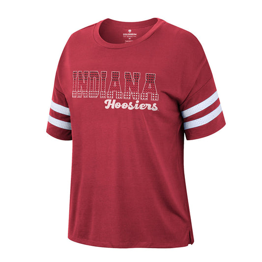 Ladies Indiana Hoosiers Everybody Wants To Be Us T-Shirt in Crimson - Front View