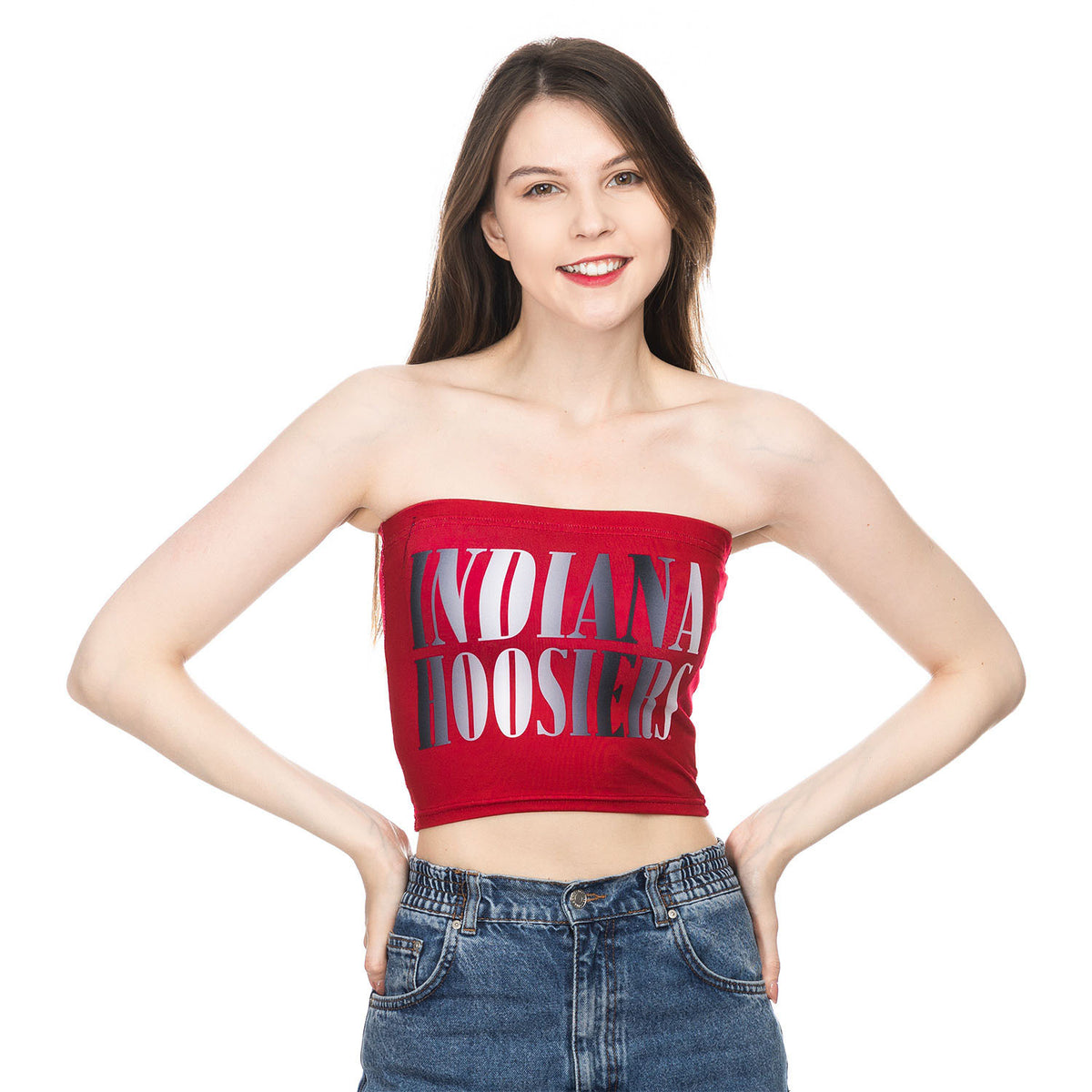 Ladies Indiana Hoosiers Tube T-Shirt in Crimson - Front View