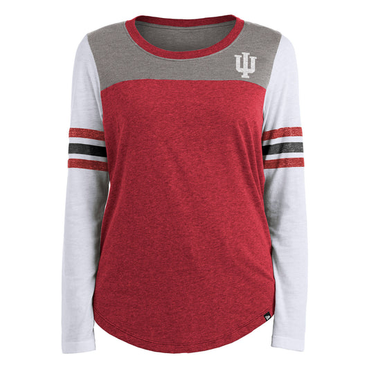 Ladies Indiana Hoosiers Script Tri-Blend T-Shirt in Grey, Crimson, and White - Front View