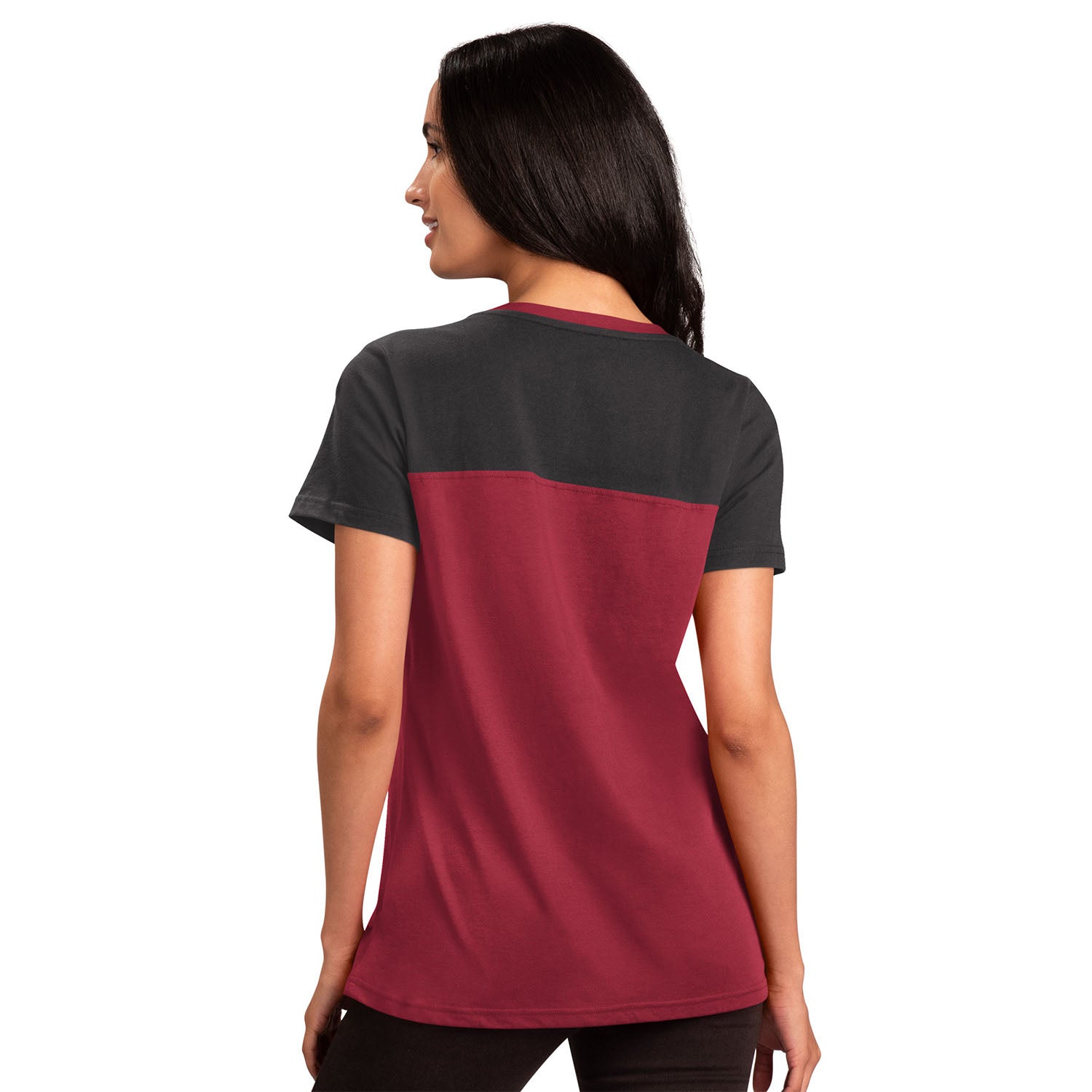 Ladies Indiana Hoosiers Box Score Short Sleeve in Crimson - Back View