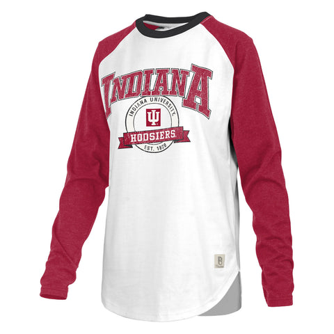 Ladies Indiana Hoosiers Brooking Long Sleeve in White and Crimson - Front View