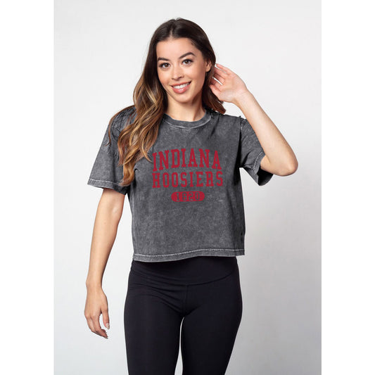 Ladies Indiana Hoosiers Word of Mouth Short Sleeve in Grey - Front View