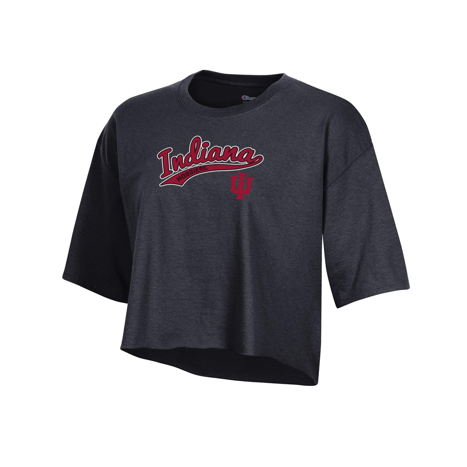 Ladies Indiana Hoosiers Script Logo Cropped Tee in Oxford - Front View