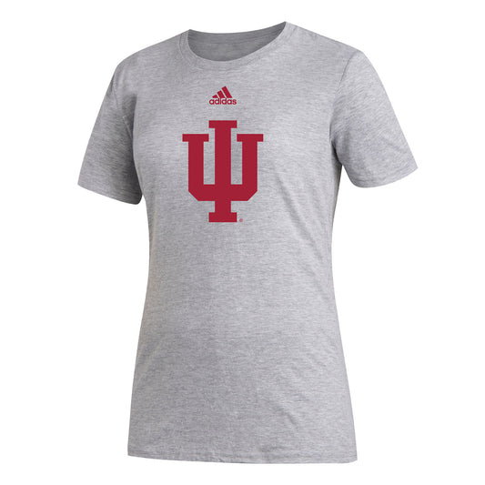 Ladies Indiana Hoosiers Adidas Amplifier Grey T-Shirt - Front View