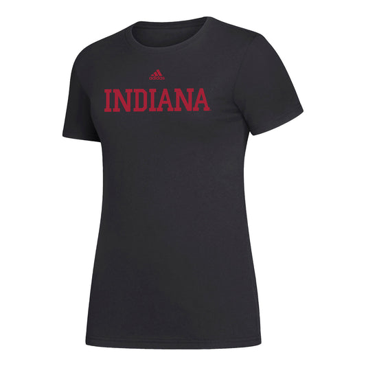 Ladies Indiana Hoosiers Adidas Amplifier Black T-Shirt - Front View
