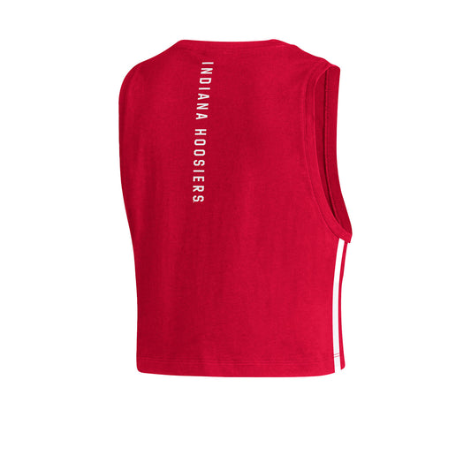 Ladies Indiana Hoosiers Adidas Crop Tank in Crimson - Back View