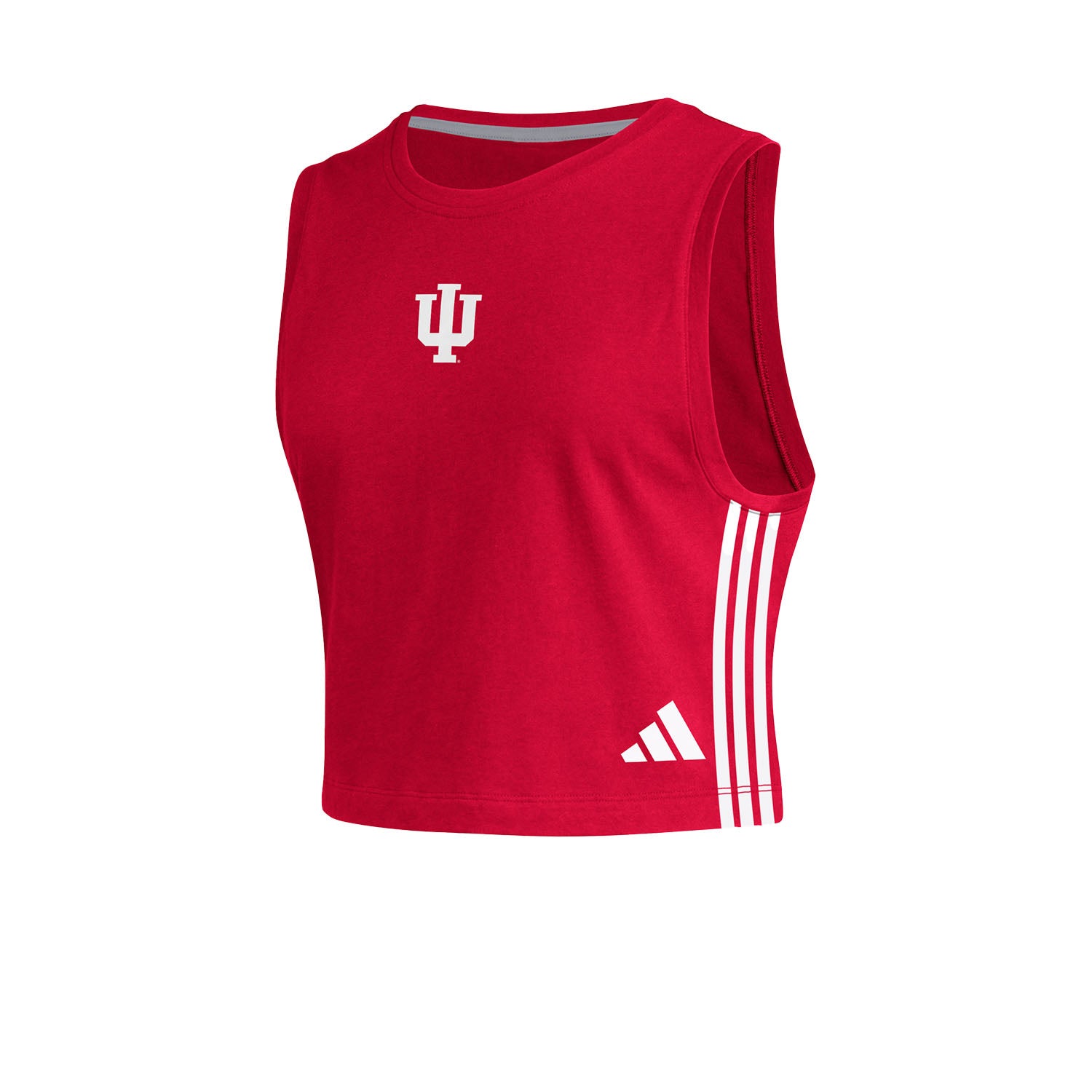 Ladies Indiana Hoosiers Adidas Crop Tank in Crimson - Front View