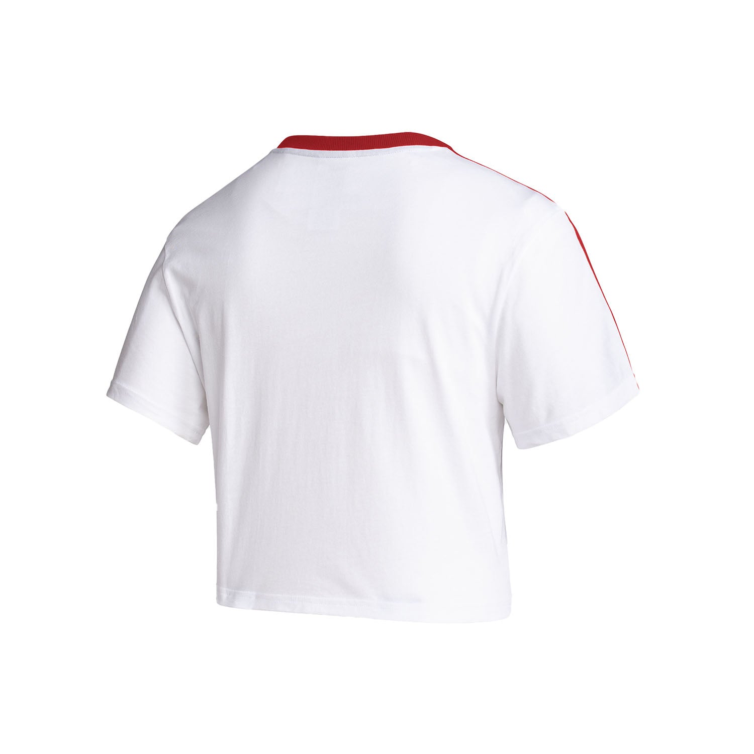 Ladies Indiana Hoosiers Adidas Crop Ringer Stripe T-Shirt in White - Back View