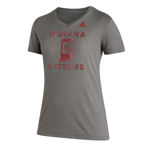 Ladies Indiana Hoosiers Adidas Vault State Hoosiers T-Shirt in Grey - Front View