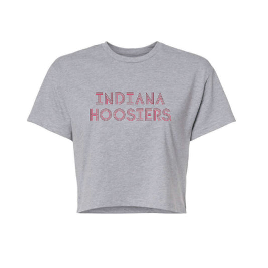 Ladies Indiana Hoosiers Tatum Ideal Crop Grey T-Shirt - Front View