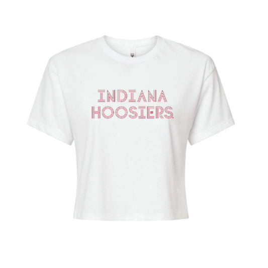 Ladies Indiana Hoosiers Tatum Ideal Crop White T-Shirt - Front View