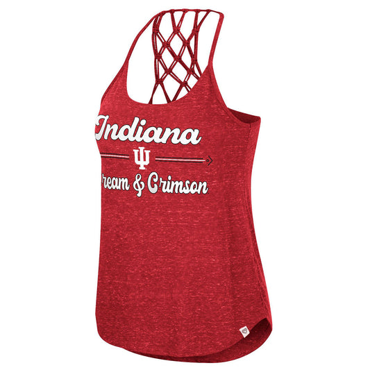 Ladies Indiana Hoosiers Macrame Tank Top in Crimson - Front View