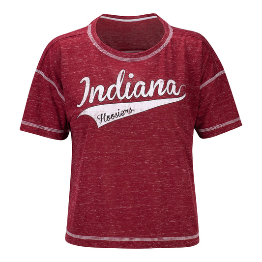 Ladies Indiana Hoosiers Contrast Crop T-Shirt - Front View