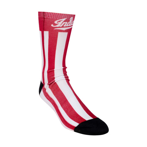 Indiana Hoosiers Candy Stripe Crew Socks in Crimson and White - Front/Side View