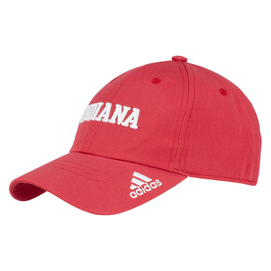 Indiana Hoosiers Adidas Performance Wordmark Slouch Adjustable Hat in Crimson - Front/Side View