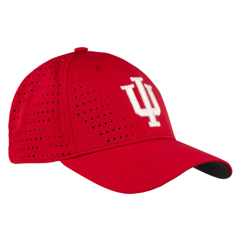 Indiana Hoosiers Adidas Laser Perforated Adjustable Hat in Crimson - Front/Side View