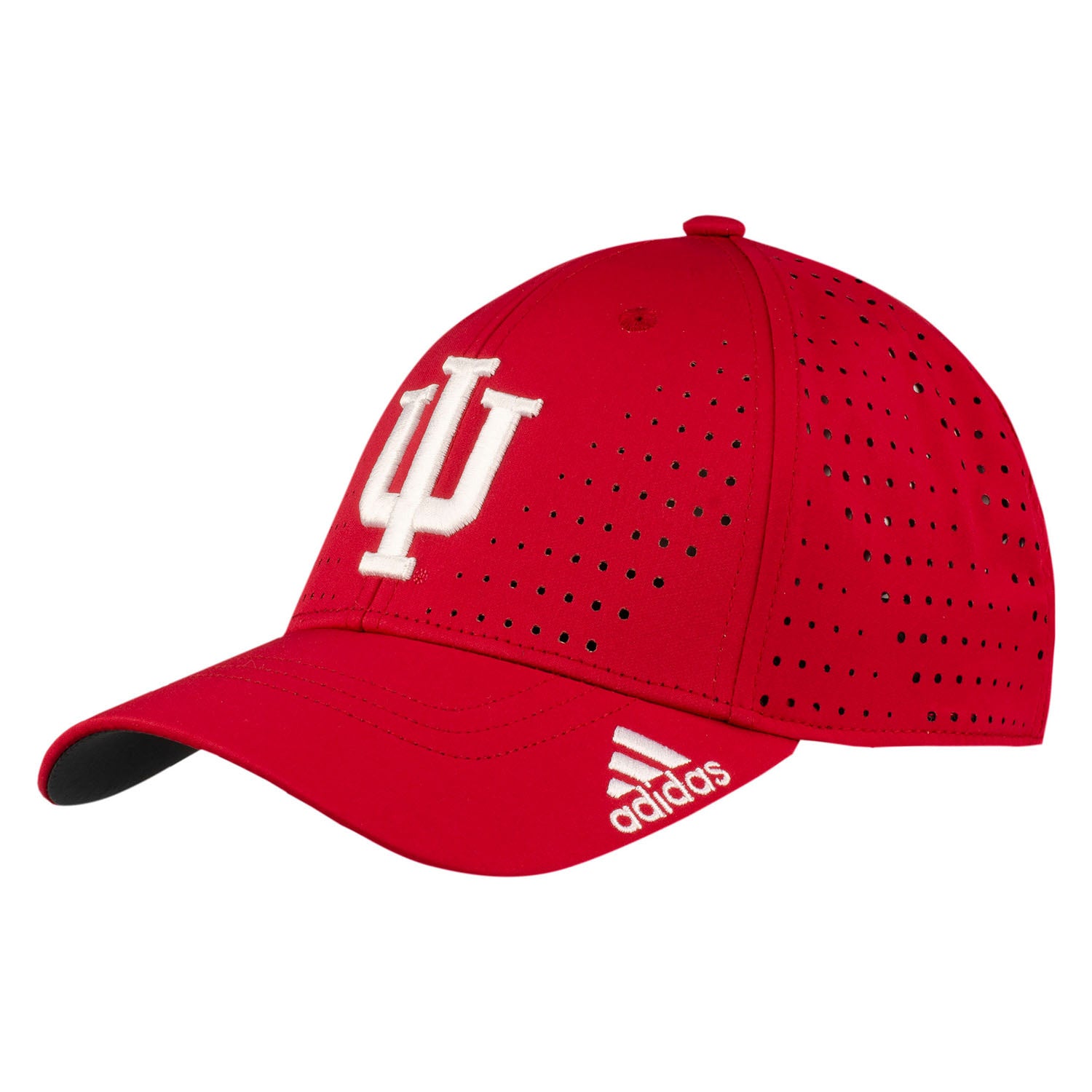 Indiana Hoosiers Adidas Laser Perforated Adjustable Hat in Crimson - Front/Side View