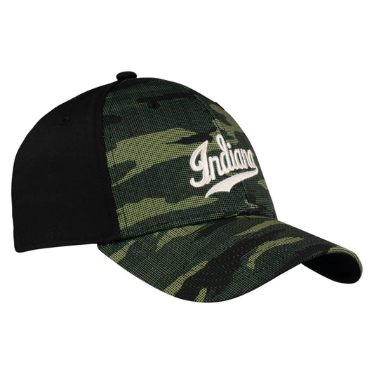 Indiana Hoosiers Adidas Script Indiana Flex Hat in Camo - Front/Side View