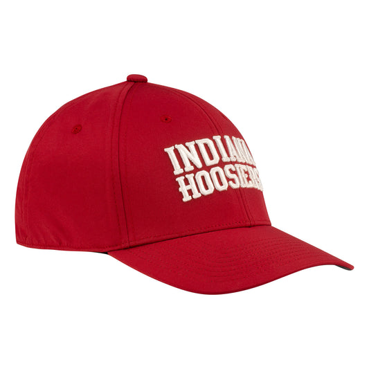 Indiana Hoosiers Adidas Stacked Wordmark Flex Hat in Crimson - Front/Side View