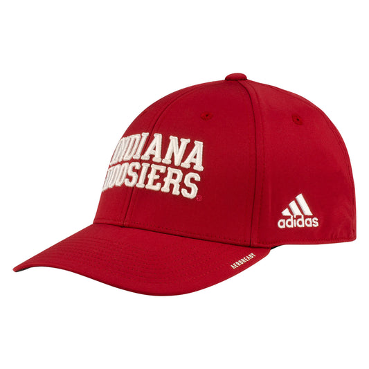 Indiana Hoosiers Adidas Stacked Wordmark Flex Hat in Crimson - Front/Side View