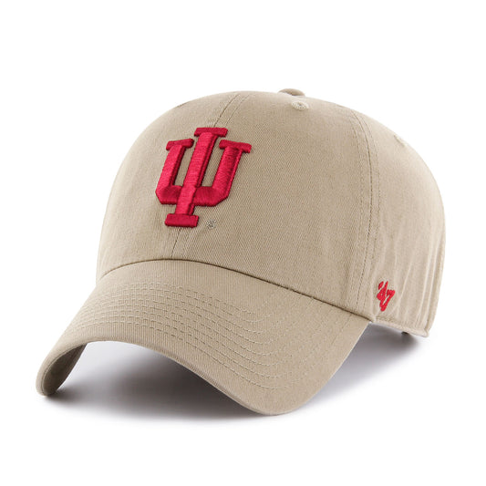 Indiana Hoosiers Cleanup Adjustable Hat in Khaki - Front/Side View