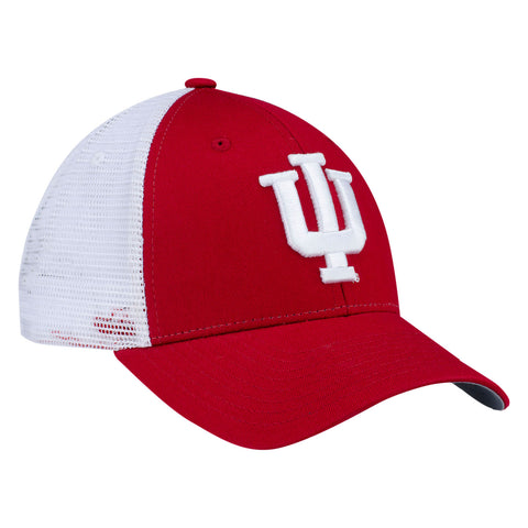 Indiana Hoosiers Big Rig Trucker Adjustable Hat in Crimson and White - Front/Side View