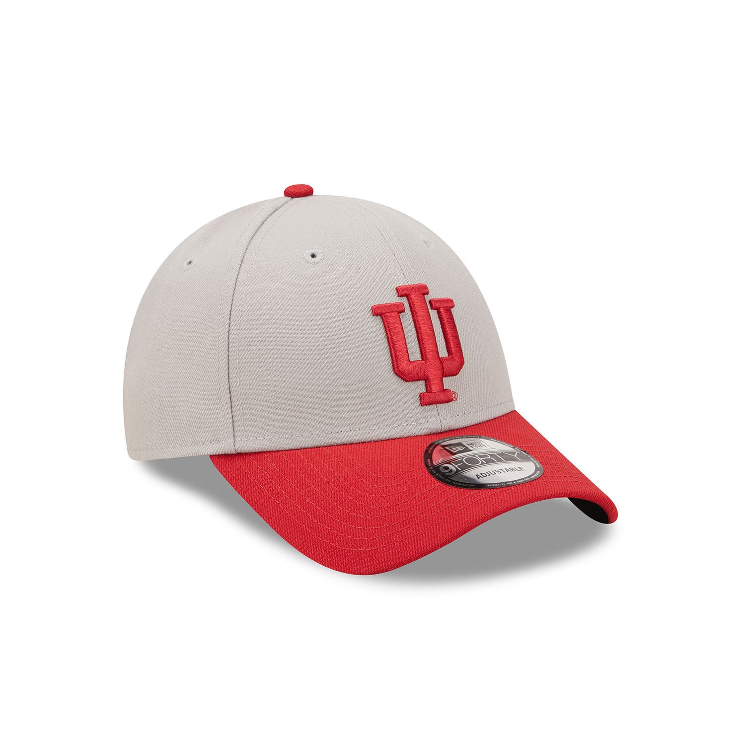Indiana Hoosiers Primary Logo Two Tone Grey Adjustable Hat in Crimson and Grey - Front/Side View