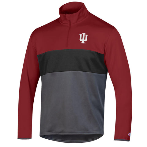 Indiana Hoosiers Athletic Fleece 1/4 Zip in Crimson, Black, and Grey - Front View