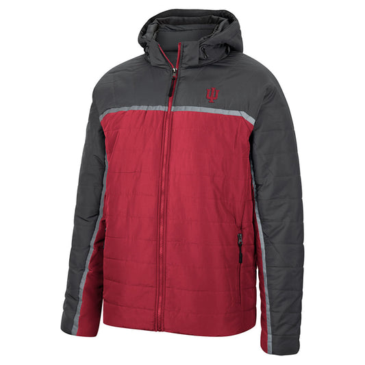 Indiana Hoosiers Full Zip Puffer Jacket in Crimson and Grey - Front View