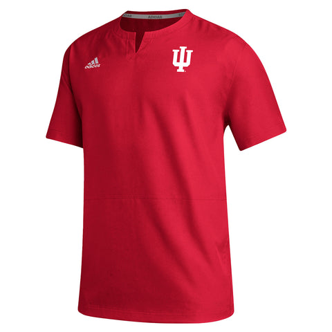 Indiana Hoosiers Adidas Icon Cage Baseball Short Sleeve Jacket in Crimson - Front View