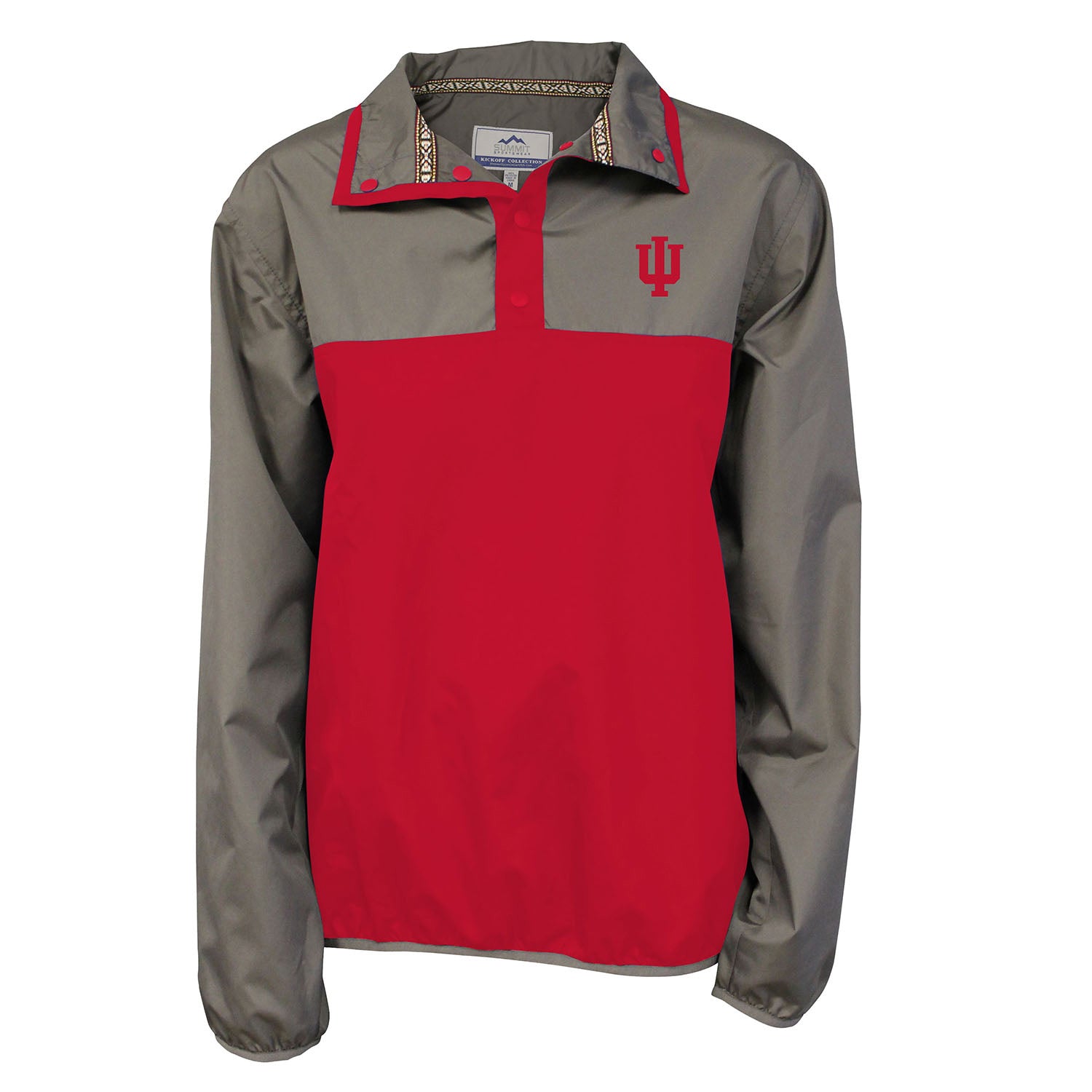 Indiana Hoosiers Colorblock 1/4 Snap Windbreaker in Crimson and Grey - Front View