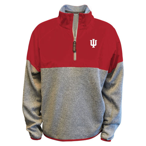 Indiana Hoosiers Sweater Colorblock 1/4 Zip Jacket in Crimson and Grey - Front View