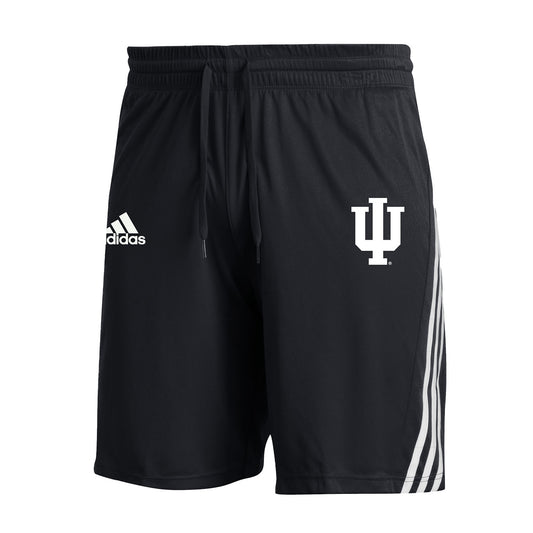 Indiana Hoosiers Adidas 3 Stripe Shorts in Black - Front View