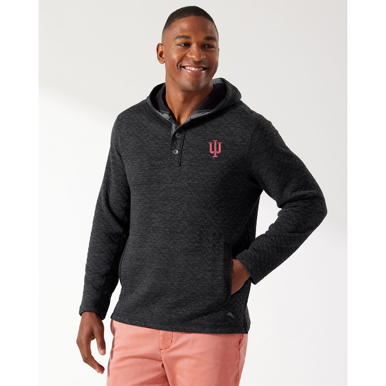 Indiana Hoosiers Quilted Hoodie in Black - Front View