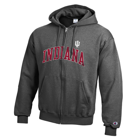 Indiana Hoosiers Powerblend Fleece Wool Full Zip Hood in Grey - Front View
