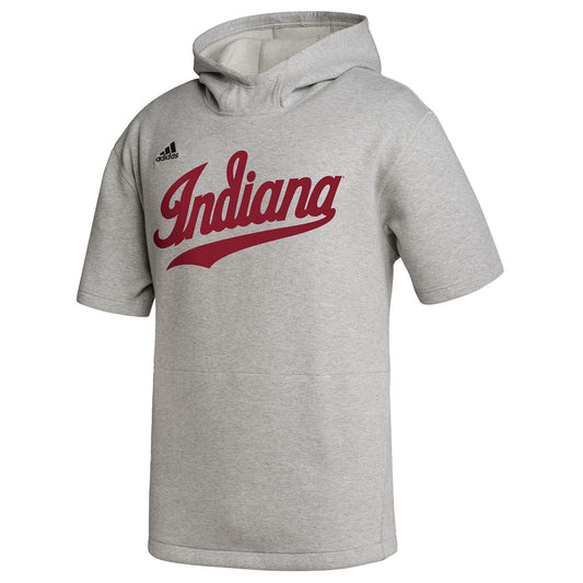 Indiana Hoosiers Adidas Icon Baseball Hooded Short Sleeve Sweatshirt in Grey - Front View