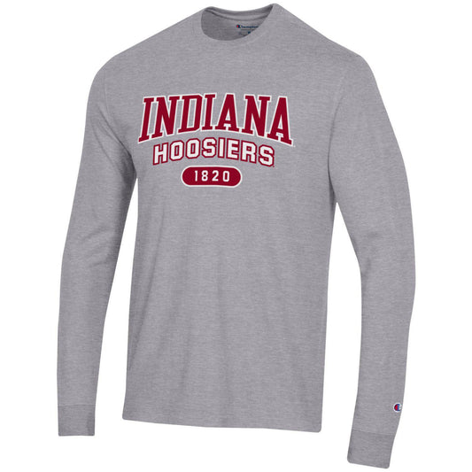 Indiana Hoosiers Twill Applique Super Fan Long Sleeve Shirt in Grey - Front View