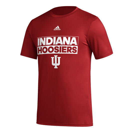 Indiana Hoosiers Adidas Pregame Stacked Bars T-Shirt in Crimson - Front View